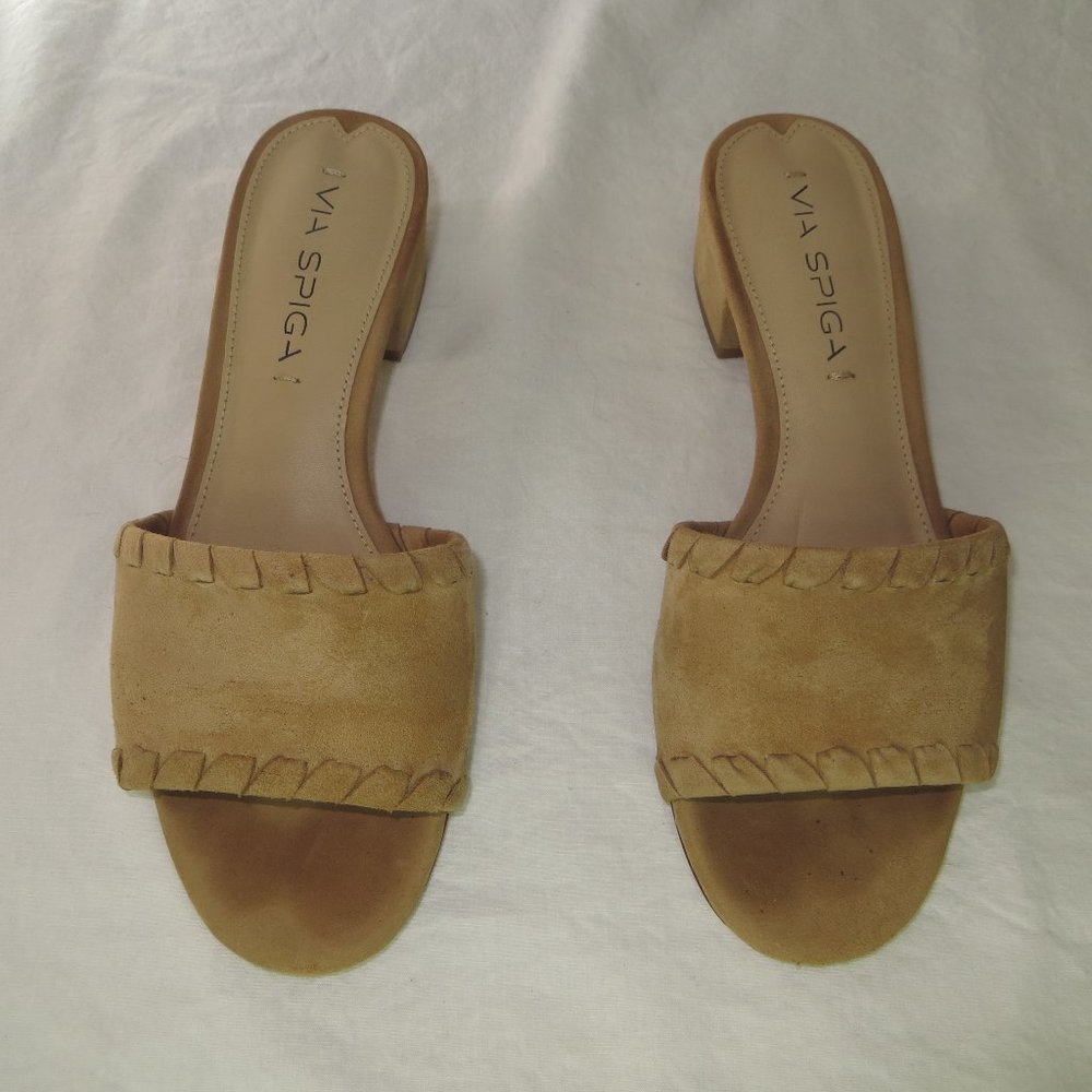 Via Spiga Suede Beige Slides Sandals, Size 6, 36